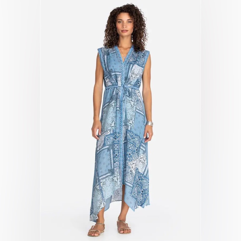 Johnny Was Workshop Blue High Low Dress Bandana Asymmetrical size medium - Picture 4 of 14